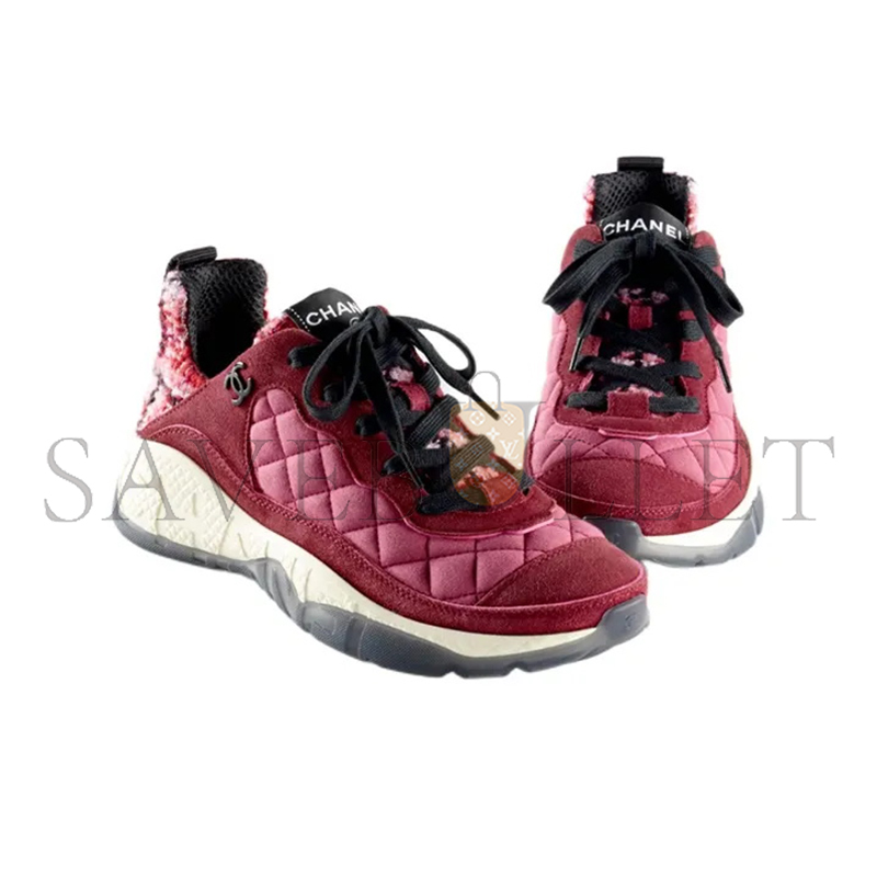 CHANEL SNEAKERS FABRIC, TWEED & SUEDE CALFSKIN LIGHT BURGUNDY, PINK & BLACK G39234 Y55990 K47 CHANEL SNEAKERS FABRIC, TWEED & SUEDE CALFSKIN LIGHT BURGUNDY, PINK & BLACK G39234 Y55990 K47